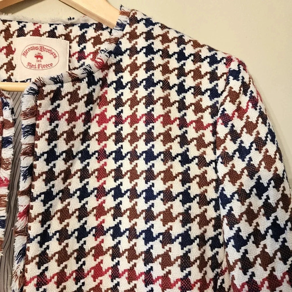 Brooks Brothers Red Fleece Tweed Houndstooth Wool Blended Women's Jacket Size 12 - Picture 7 of 14